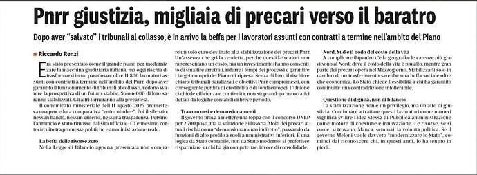 articolo r renzi 7 11 25 beffa pnrr giustizia