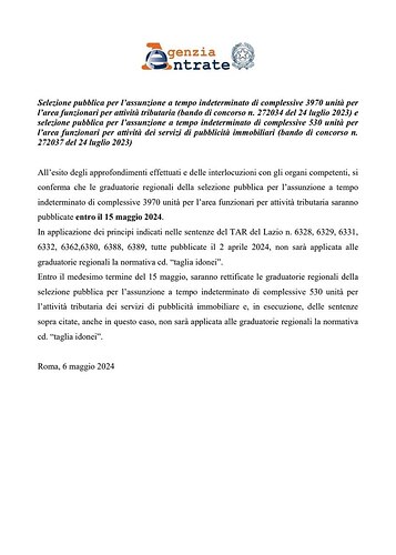 ADE SI ADEGUA ALLA SENTENZA SU TAGLIA IDONEI