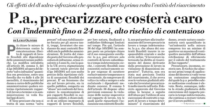 pa precarizzare costerà caro italia oggi 7 9 24 oliveri